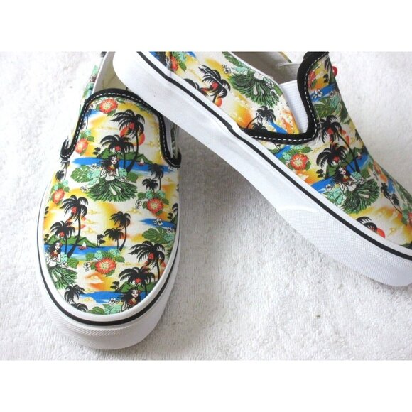 Vans Women's Classic Slip On Aloha Black True White Canvas Shoes Size 6.5 NIB - Picture 4 of 5